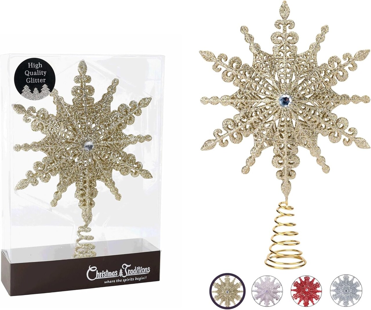 8 inch Gold Glittered Filigree Christmas Star Tree Topper(Gold)